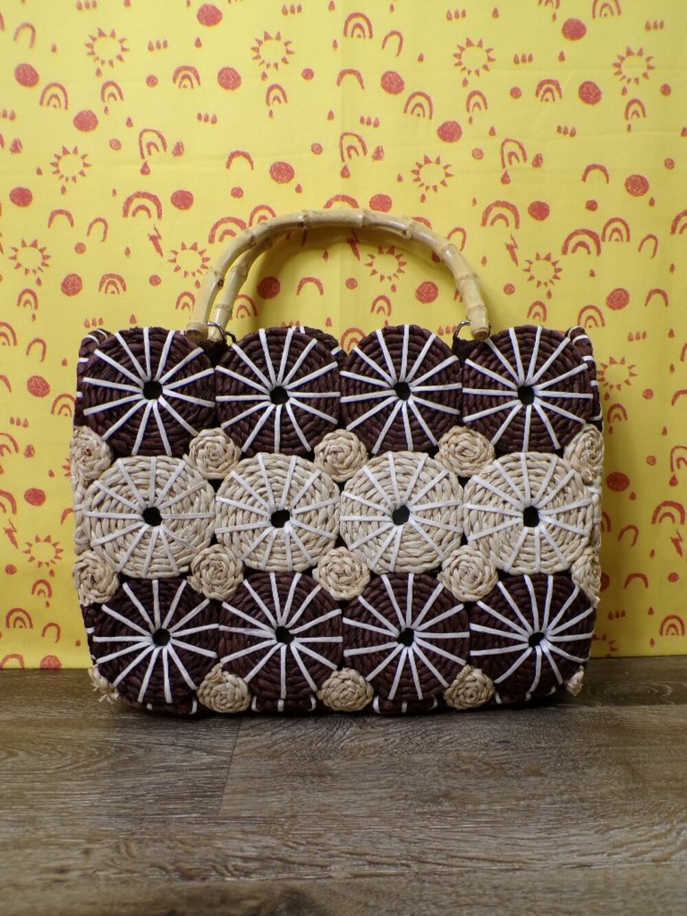 Wicker Woven Purse with Bamboo Style Handles
